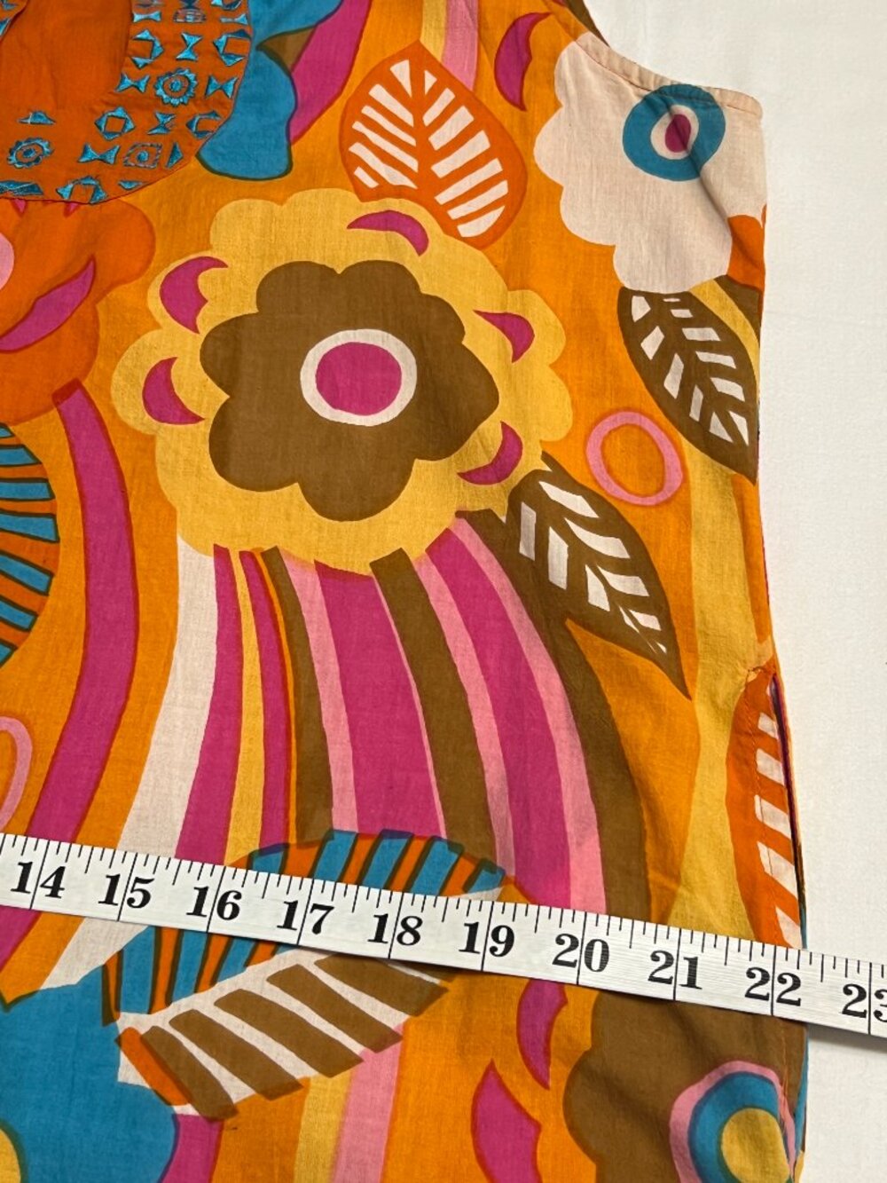 Sabby Anand Womens Large Orange Floral Bohemian Cotton Sleeveless Dress Tunic - Picture 10 of 12